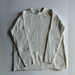 Vintage Fishermen’s Cable Knit 100% Cotton Sweater Ivory Womens Coastal Medium